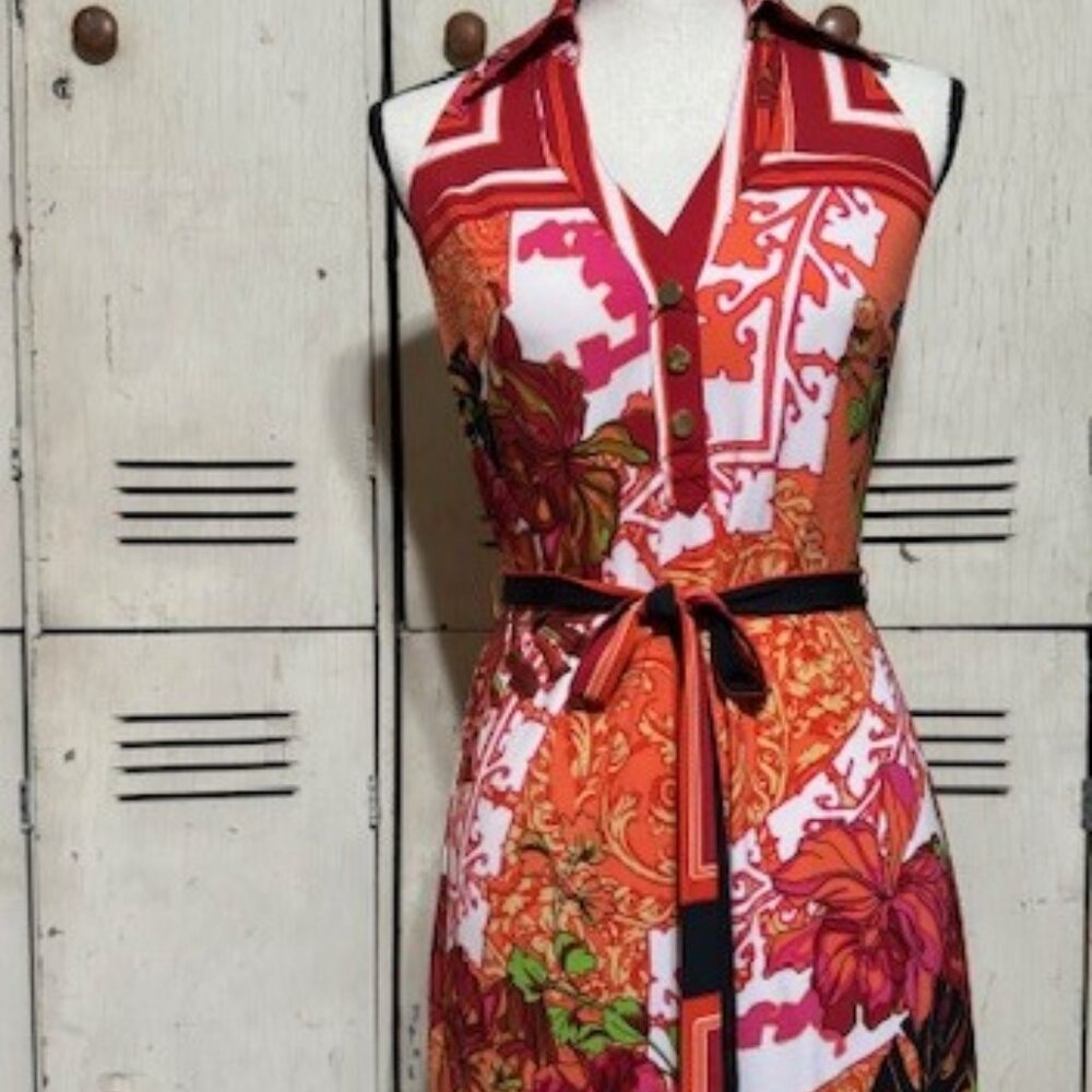 Cache Vibrant Floral & Scrollwork A-Line Dress, Size XS